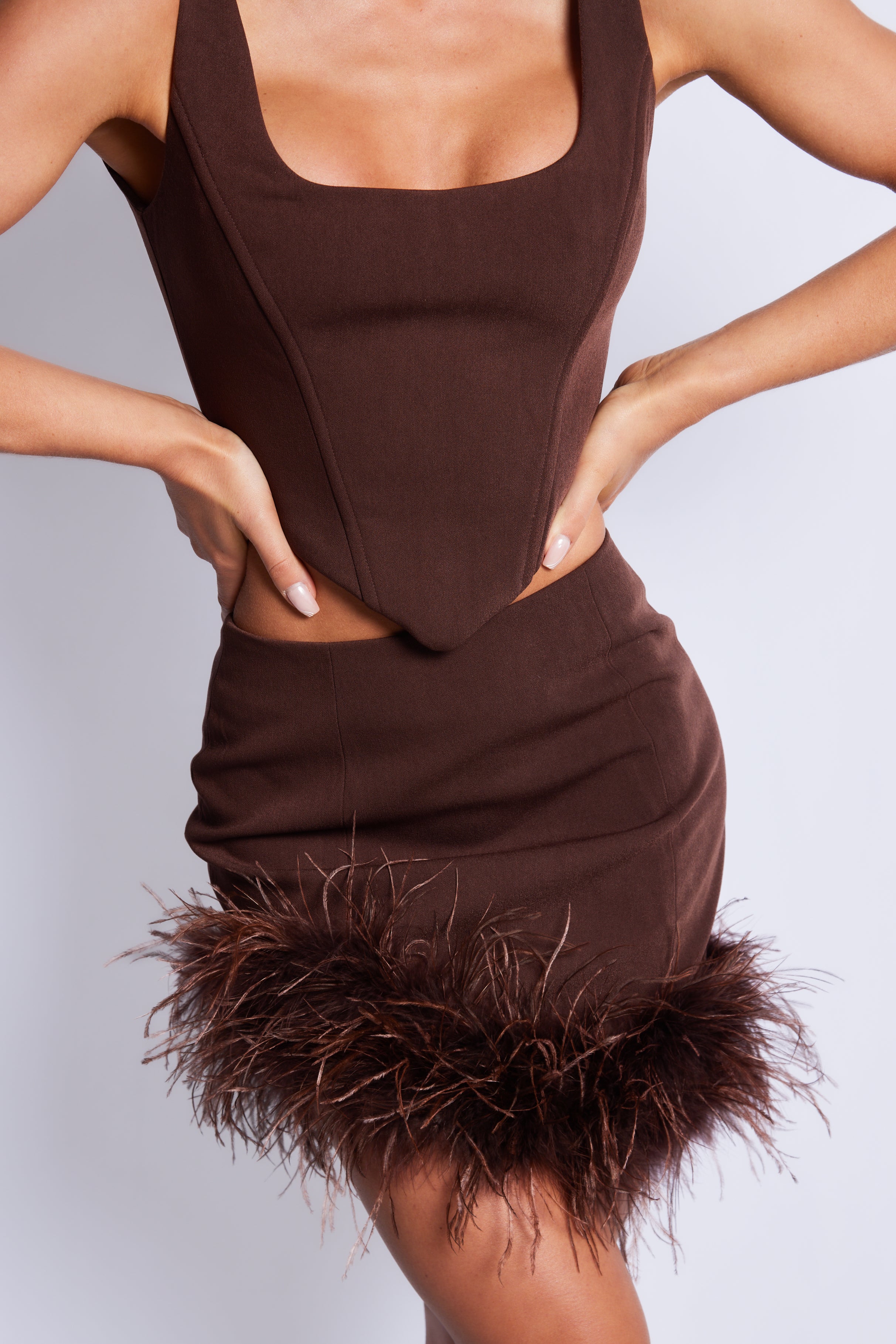 Find The Spotlight Feather Skirt in Chocolate Curves 3XL / Chocolate