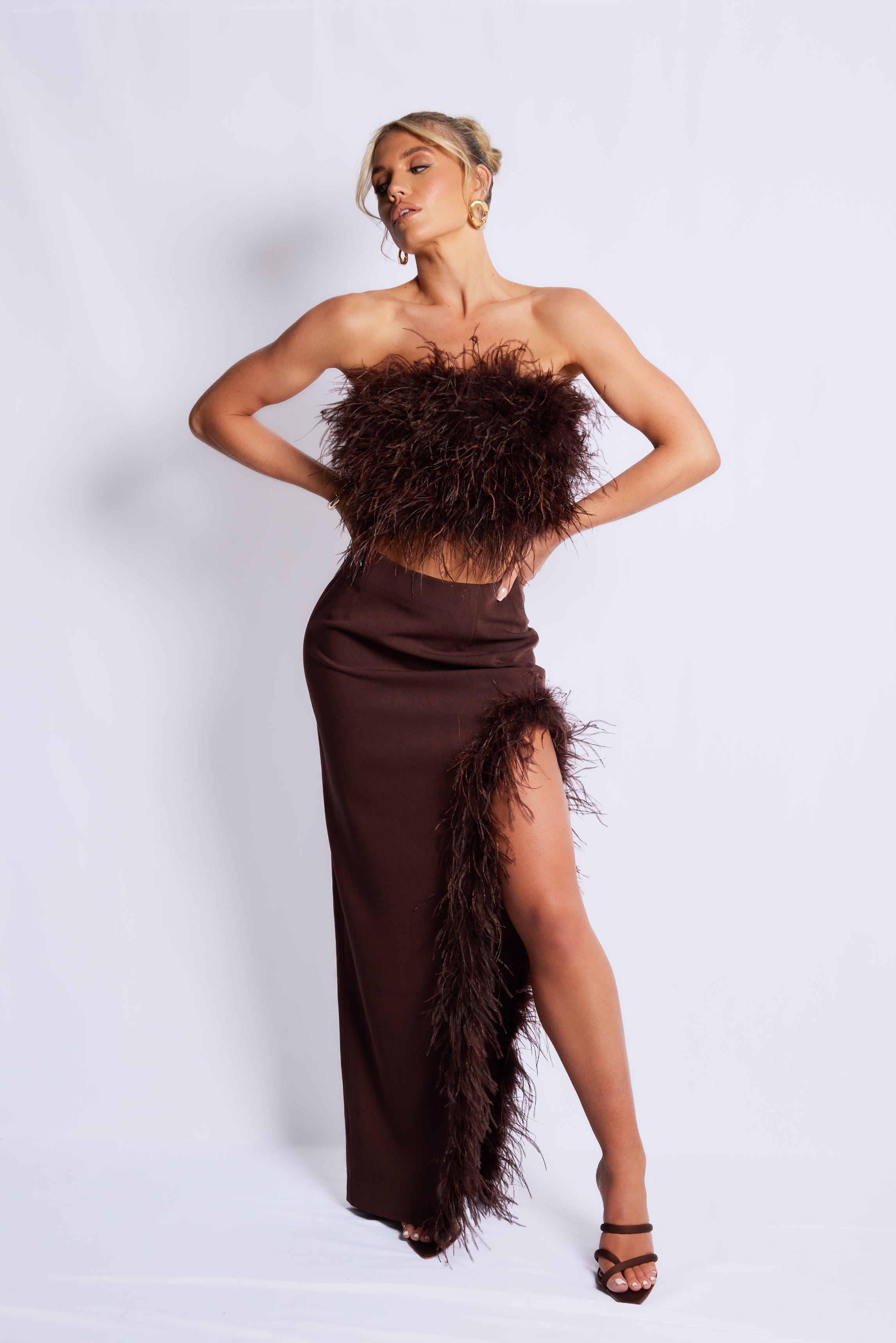 Feather skirt shop brown